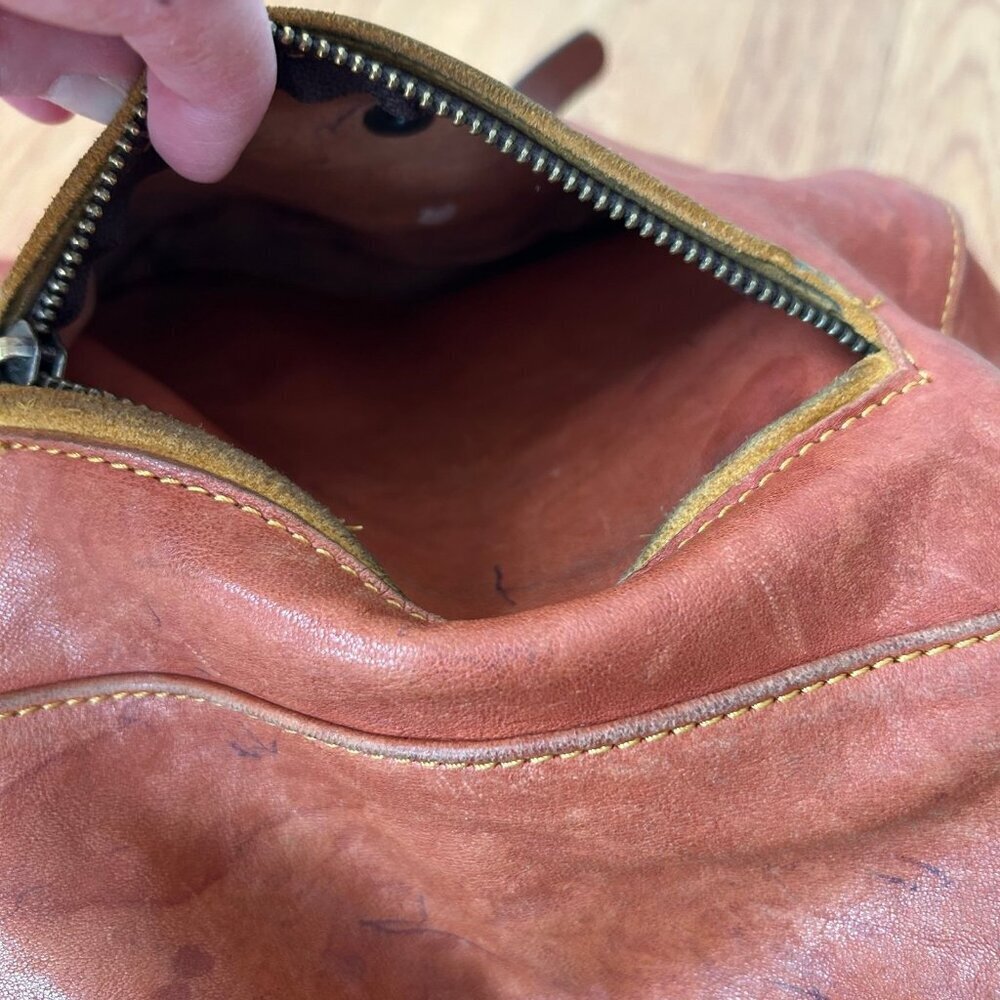 Leather Hobo Shoulder Bag - Rust Orange - Picture 9 of 11